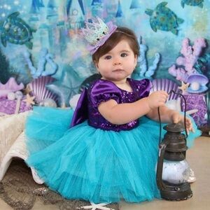 Mermaid Purple and Teal Sequin Tutu Dress with crown